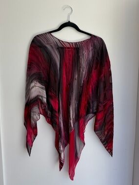 Abstract Burnout Velvet Poncho Shawl One Size Sheer Art To Wear Boho Overlay
